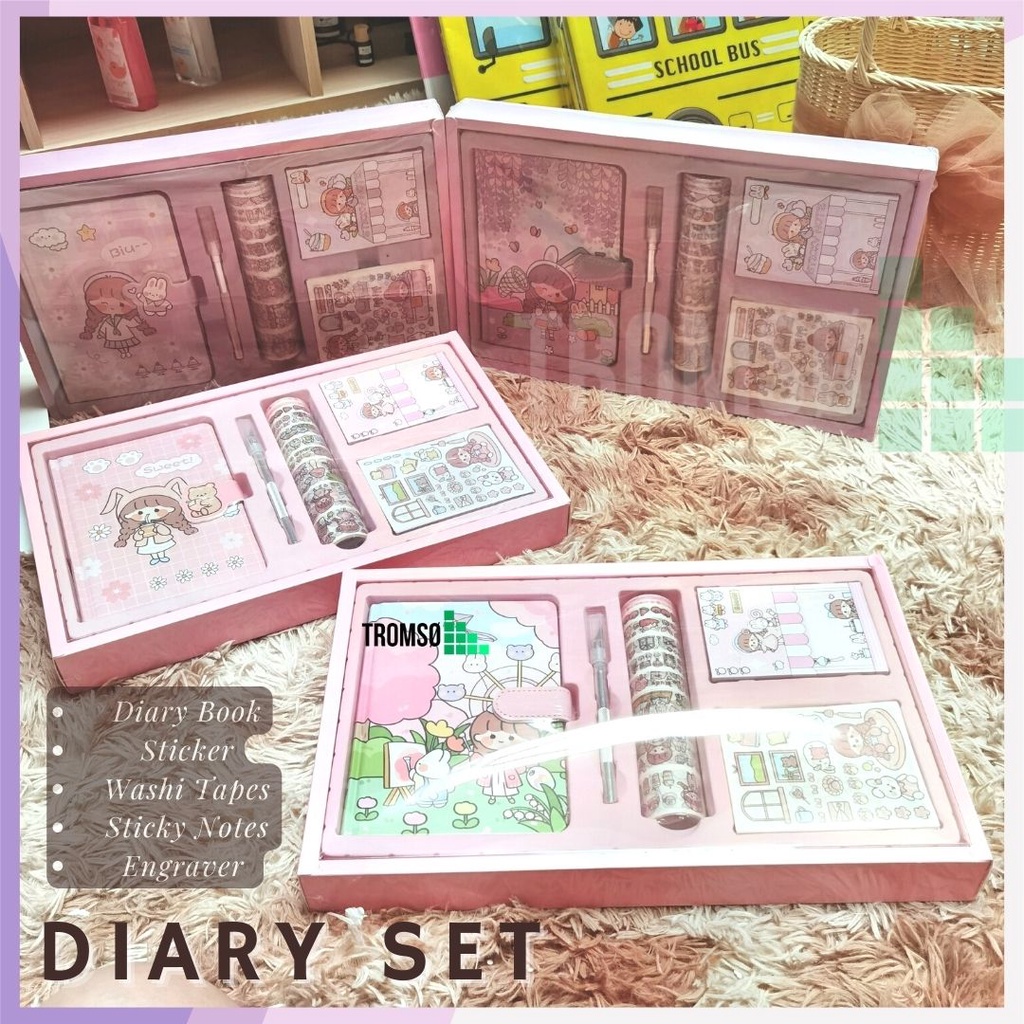 

Tromso 5in1 Diary Set / Gift Set / Buku Harian untuk anak perempuan (Diary Book, Sticker, Tapes, Sticky Notes, Engraver)