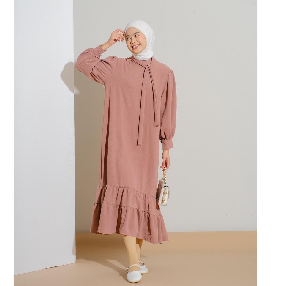 Best Seller Mayoutfit Lamitha Maxidress | Dress Gamis Layer Kerah Pita