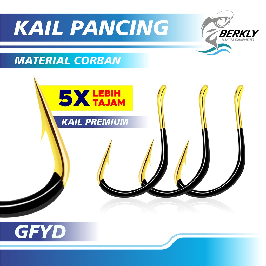 Berkly Official Shop Kail Pancing Gold Hitam 10pcs High Carbon Steel Barbed Fishing Hook Tackle Kail GFYD-0