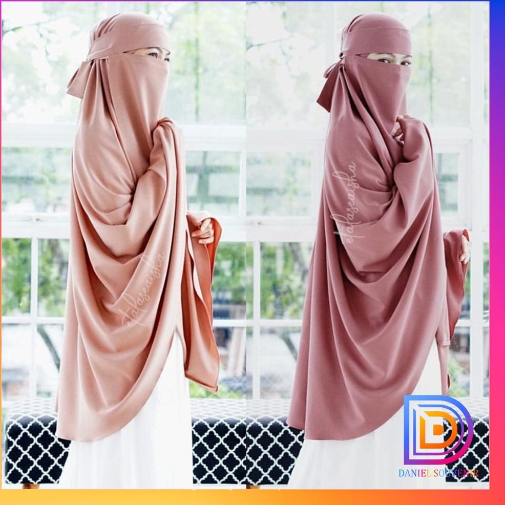 Set Jilbab Syari Long Khimar Non Pet Bonus Niqab Bandana Wolfis Alsyahra Exclusive ◦ TBS.18Oc22ᴰ