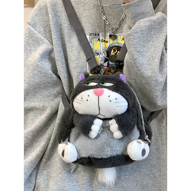 ☋☄Sera kartun Lucifer cat bag female 2022 new net red wild plush doll bag cute shoulder messenger bag