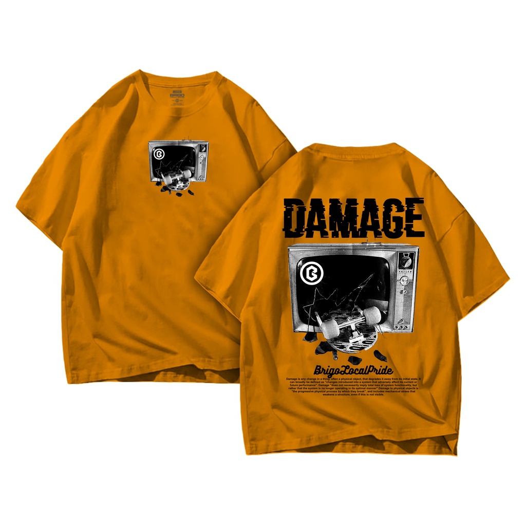 BRIGO Kaos Oversize DAMAGE II Kaos Jumbo Size Pria &amp; Wanita II Kaos Oversize Print DTF DAMAGE