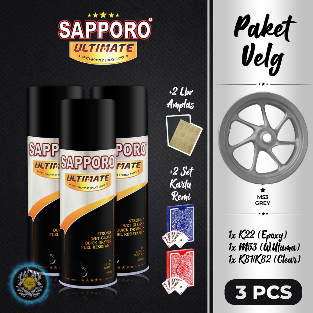 PAKET VELG M53 GREY SAPPORO ULTIMATE CAT SEMPROT 400 ML CAT MOTOR AEROSOL PYLOX ABU ABU TUA SCOOPY D