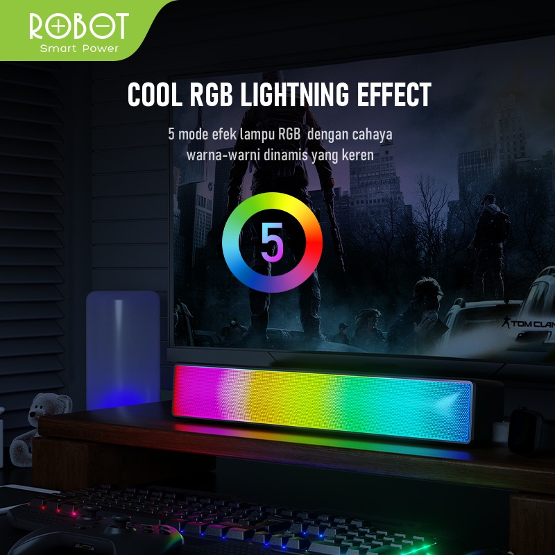 Speaker Bluetooth Robot RB580 Sounbar 10W Ultra Bass with RGB Light Bluetooth Chip 5.1 AUX TF Card Portable Audio Wireless Original