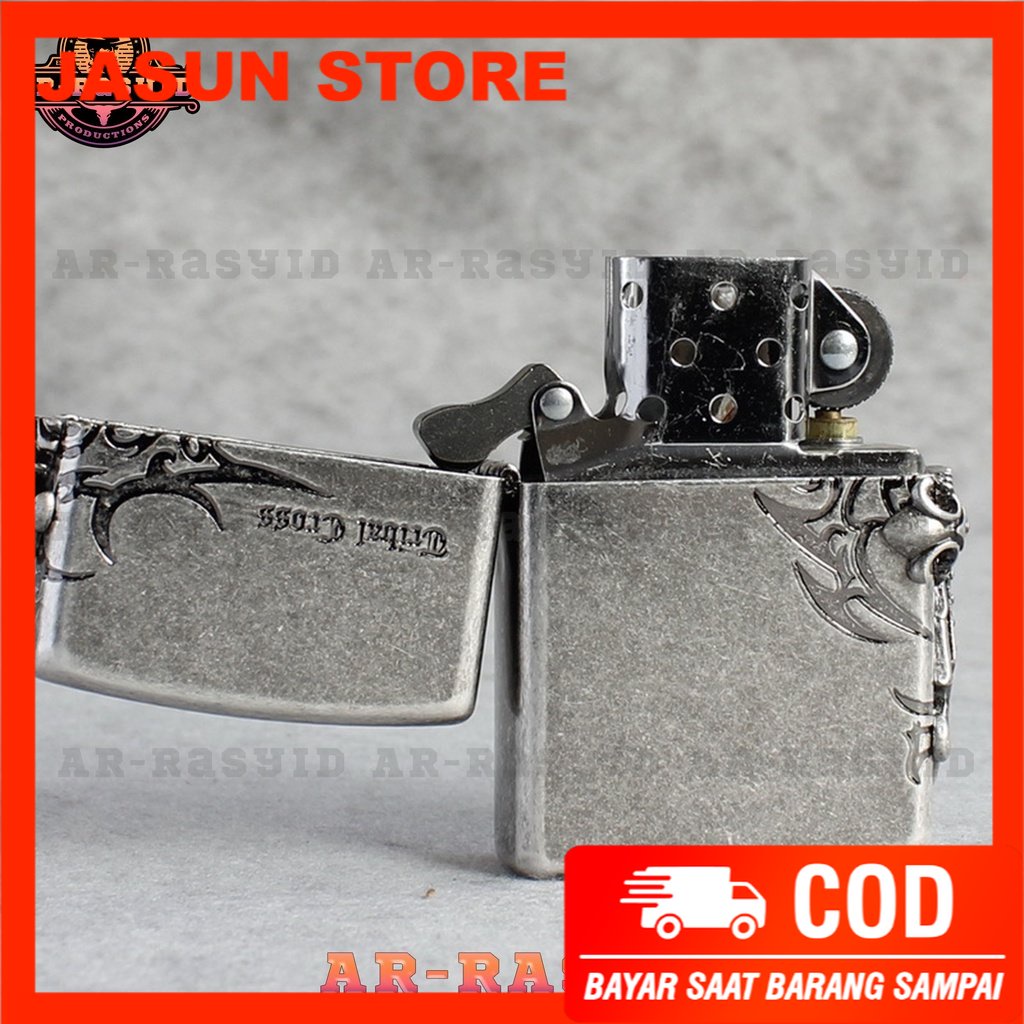 Bisa COD! Korek Api Minyak Zippo Silver Motif Ancient Cross ZBT-1-33B