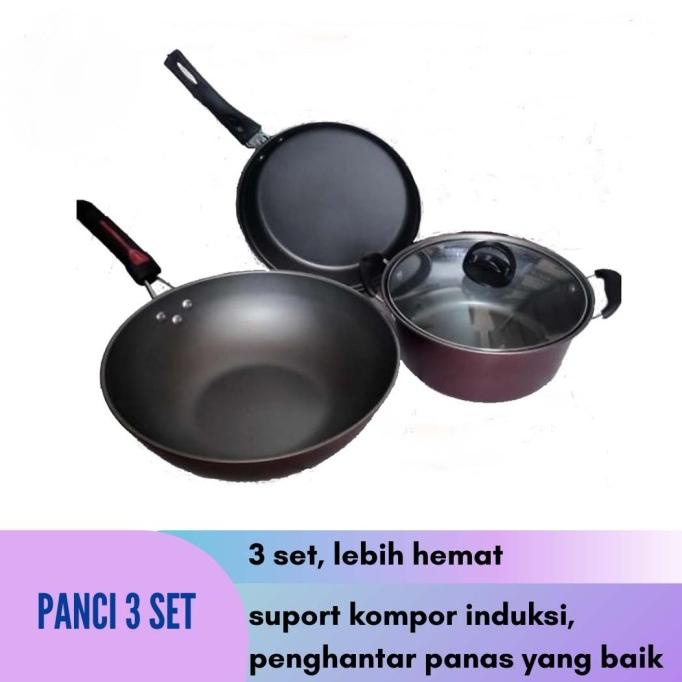 Sale Panci Kukus kompor induksi Steamer Wajan Teflon Dandang 3 PSC GARANSI /PERALATAN MASAK SET/PANC