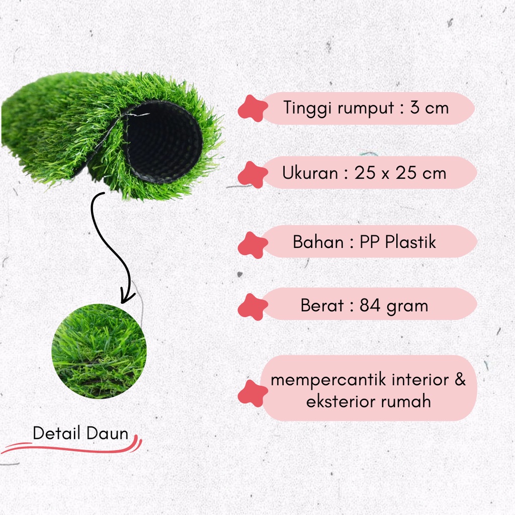 Rumput Sintetis Ukuran 25 x 25 cm Dekorasi Rumah Tinggi 3 CM PBP132
