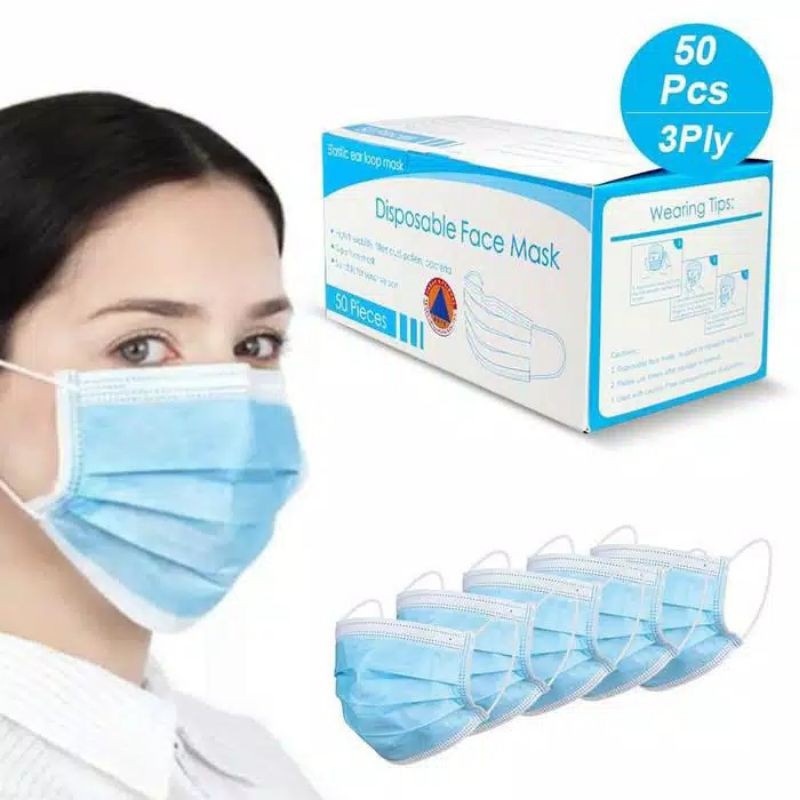 masker 3 ply disposable (50pcs) MASKER 3 PLAY EARLOP DISPOSABLE PROTECTIVE / Masker 3 ply disposable (50pcs) MASKER 3 PLAY EARLOP DISPOSABLE PROTECTIVE- DAPAT BOX ISI 50