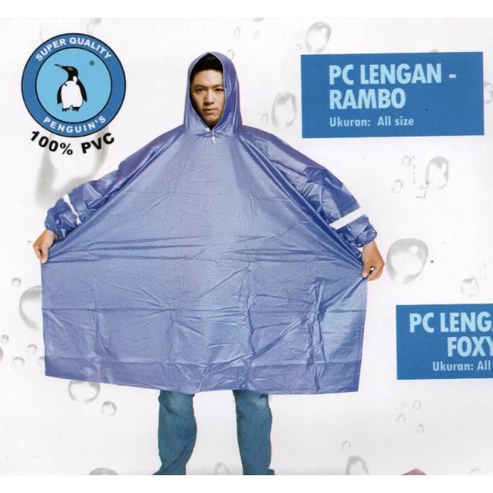 Jas hujan poncho lengan PENGUIN RAMBO BIG SIZE metalik - jas hujan transparan - jas hujan kelelawar 
