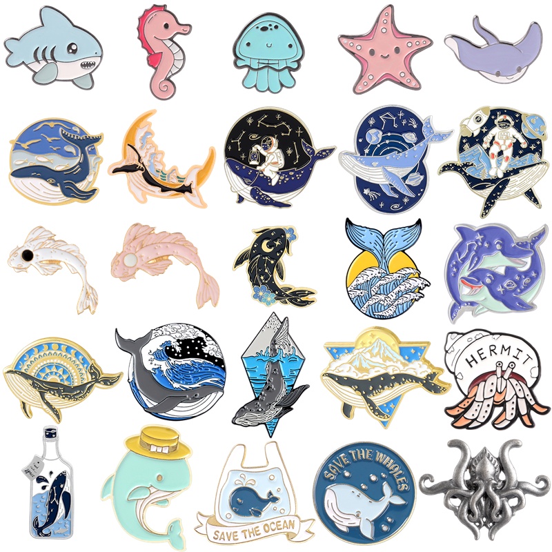 Astronaut Interstellar Whale Enamel Lapel Pins Animals Brooches Astrology Badges Fashion Aviation Pins Gifts for Friend