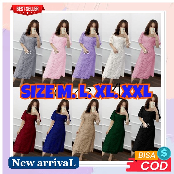 Dress Brukat Bangkok Premium Dress Natal Baju Ke Gereja Dress Hijau Botol Qq 511222 Quinnyshop-Cod-M