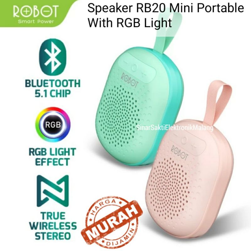 ROBOT TWS Speaker Bluetooth 5.1 Mini Portable RB20 With RGB RB 20 Speaker Kecil Cas Charge