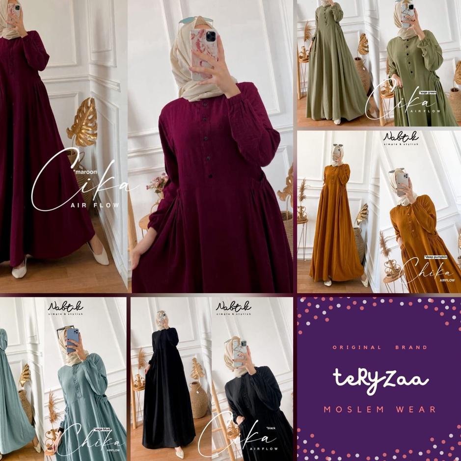 ready || TERESA#2 CIKA CHIKA CRINKLE AIRFLOW DRESS NABTIK ORI Gamis Crinkle Airflow PolosTerhits {WK