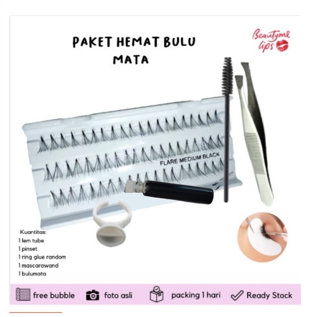PAKET HEMAT KNOT Bulu Mata pinset ring mascara lem - Diy eyelash extension kit (RANDOM EYELASH)