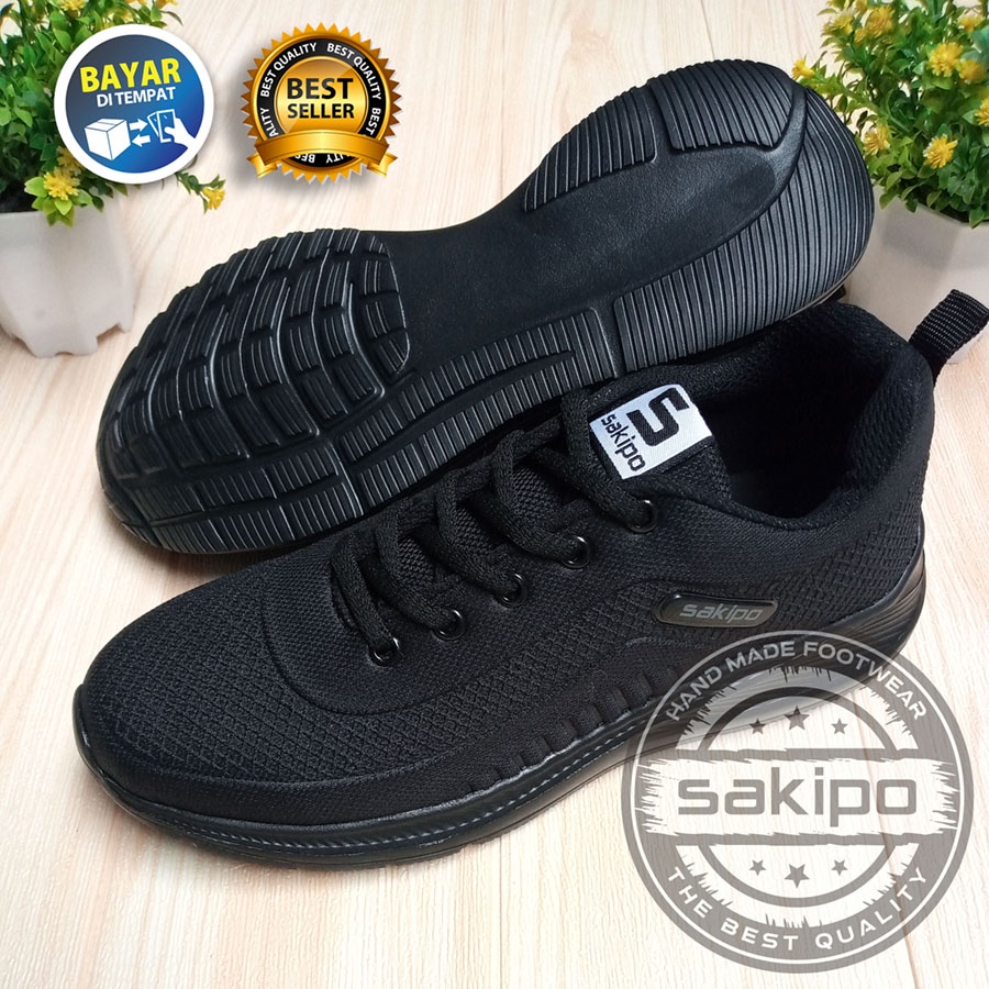 PROMO BTS KEMBALI SEKOLAH !! SEPATU SEKOLAH HITAM POLOS MEREK SAKIPO SD SMP SMA SMK KULIAH / SEPATU OLAHRAGA BERTALI WARNA HITAM  / SEPATU JOGGING RINGAN / SAKIPO