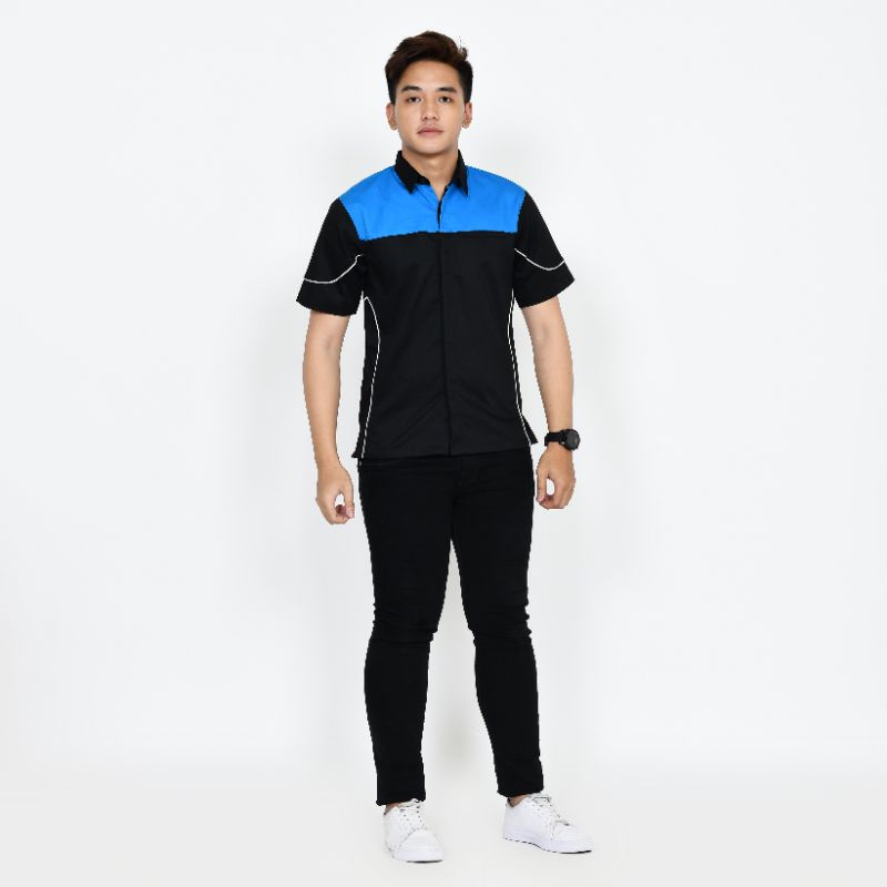 Kemeja Kombinasi Lengan Pendek Pria/Pakaian Pria Kombinasi/Kemeja Kerja Pria Custom Bordir