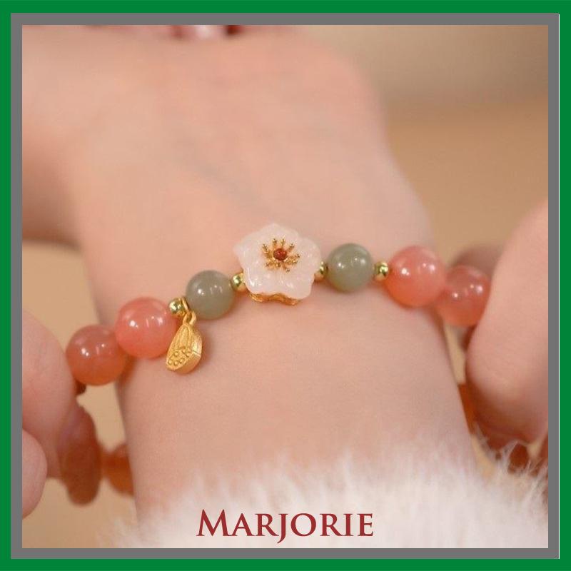 Jade Bead Gelang Kecil Peach Blossom Woven Perempuan Desain Niche Mahasiswa Pacar Hadiah-MJD