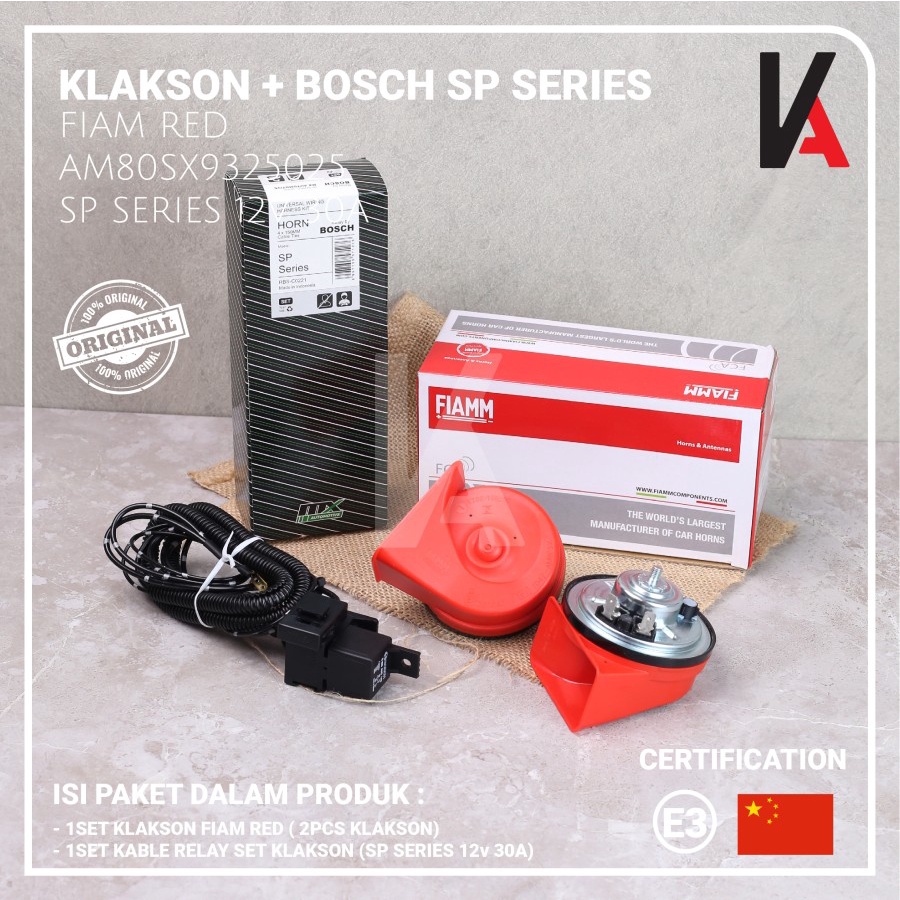KLAKSON MOBIL MOTOR KEONG FIAMM RED ITALY 12V ORIGINAL DENGAN KABEL RELAY SET ORIGINAL