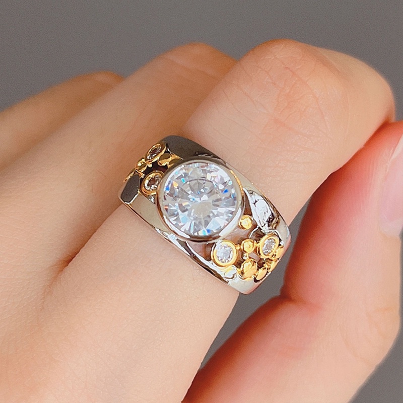Fancyqube Cincin Desain Bulat Besar Bahan Cubic Zirconia Gaya Vintage Untuk Pria Dan Wanita