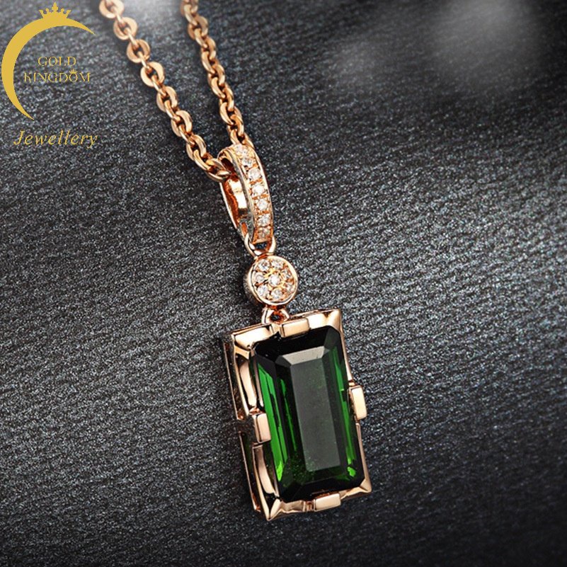 Goldkingdom Fashion Jewelry 24K Bangkok Aksesoris Ready Stock Emerald Tourmaline Pendant Dengan Berlian Rose Gold Kalung Untuk Wanita