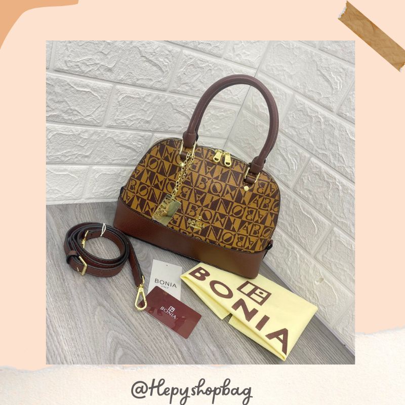 Tas Wanita Selempang Bahu Jinjing Hand Bag Import Branded Bo*Nia Alma Monogram Leather
