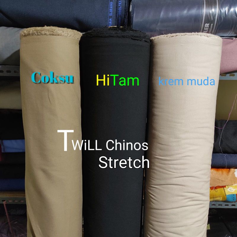 Kain katun Twill Jepang Stretch-chino eceran meteran
