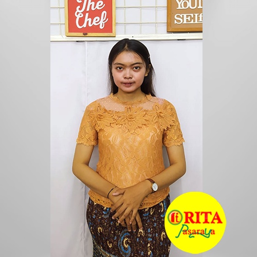 Blouse Brukat Lengan Pendek / Atasan Brukat Kebaya Modern Coklat