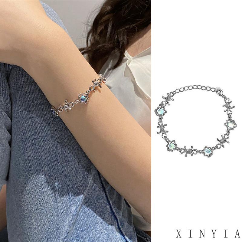 Xia.id Gelang Tangan Titanium Aksen Duri + Batu Bulan Gaya Hip hop Untuk Wanita