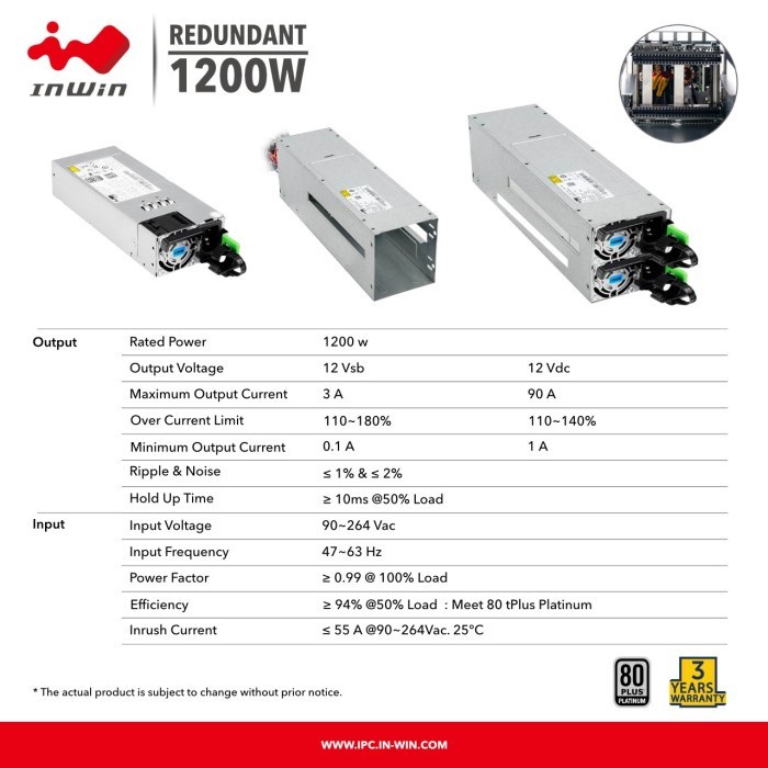 PSU REDUNDANT 1200W INWIN 80+ Platinum (3 Years Warranty)