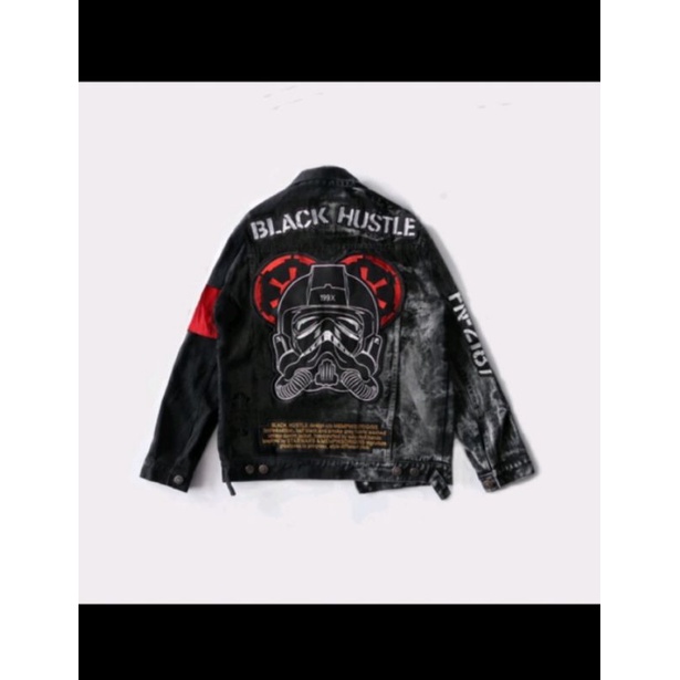 DENIM JACKET (RIPPED) - BLACK HUSTLE