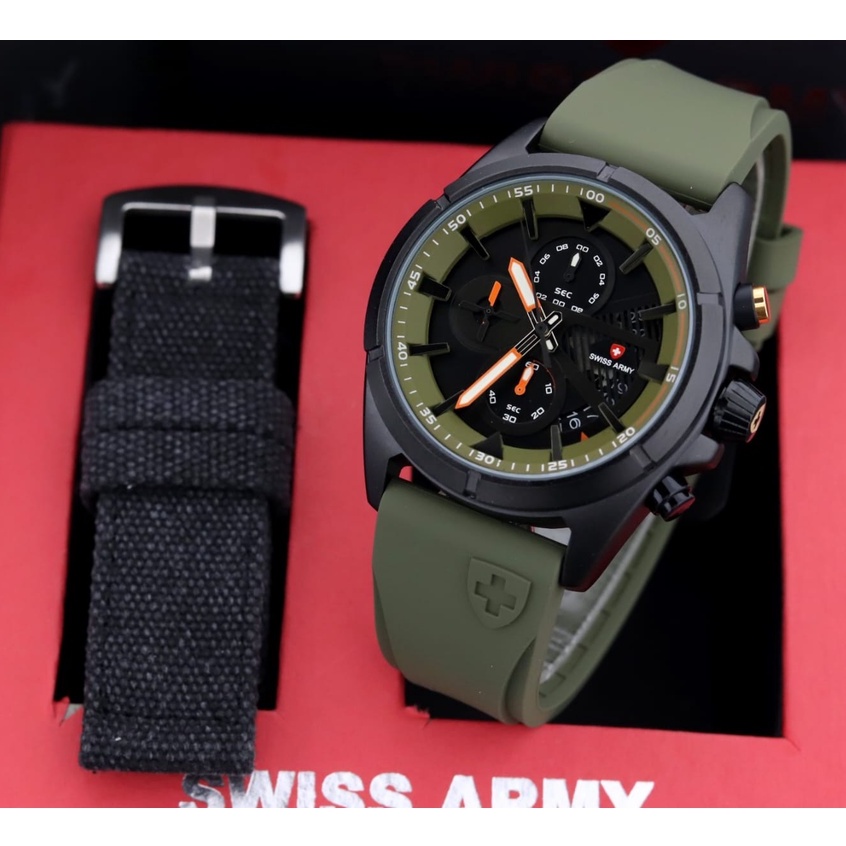 BISA COD✅ Jam tangan Sport Pria Strap Karet free Strap Kanvas Chronograph Aktif