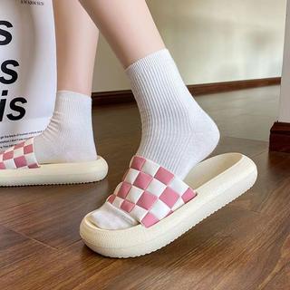 GO! SD894 Sandal Rumah Slop motif kotak- kotak catur Sendal Karet  Karet Empuk Home Anti Slip Wanita Pria Gaya Korea