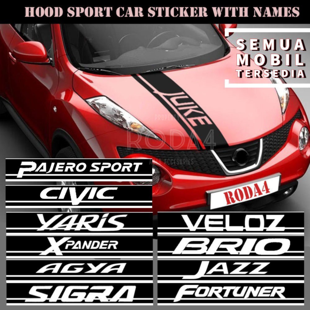 Sticker Kap Mesin Mobil Universal SPORT Design Stiker Khusus All New Fortuner Avanza Pajero Sport Sedan Civic Turbo CRV Brio Xpander Rush Terios Calya Sigra Raize Rocky Innova Juke Swif Xtrail Agya Ayla Xenia Veloz HRV BRV Mobilio Xl7 Hilux Triton Baleno