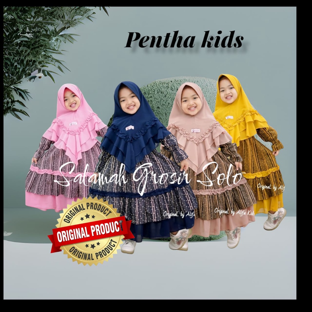 Gamis anak pentha KIDS | Terbaru viral | Bahan linen oxford mix ceruty armany | set plus jilbab | us
