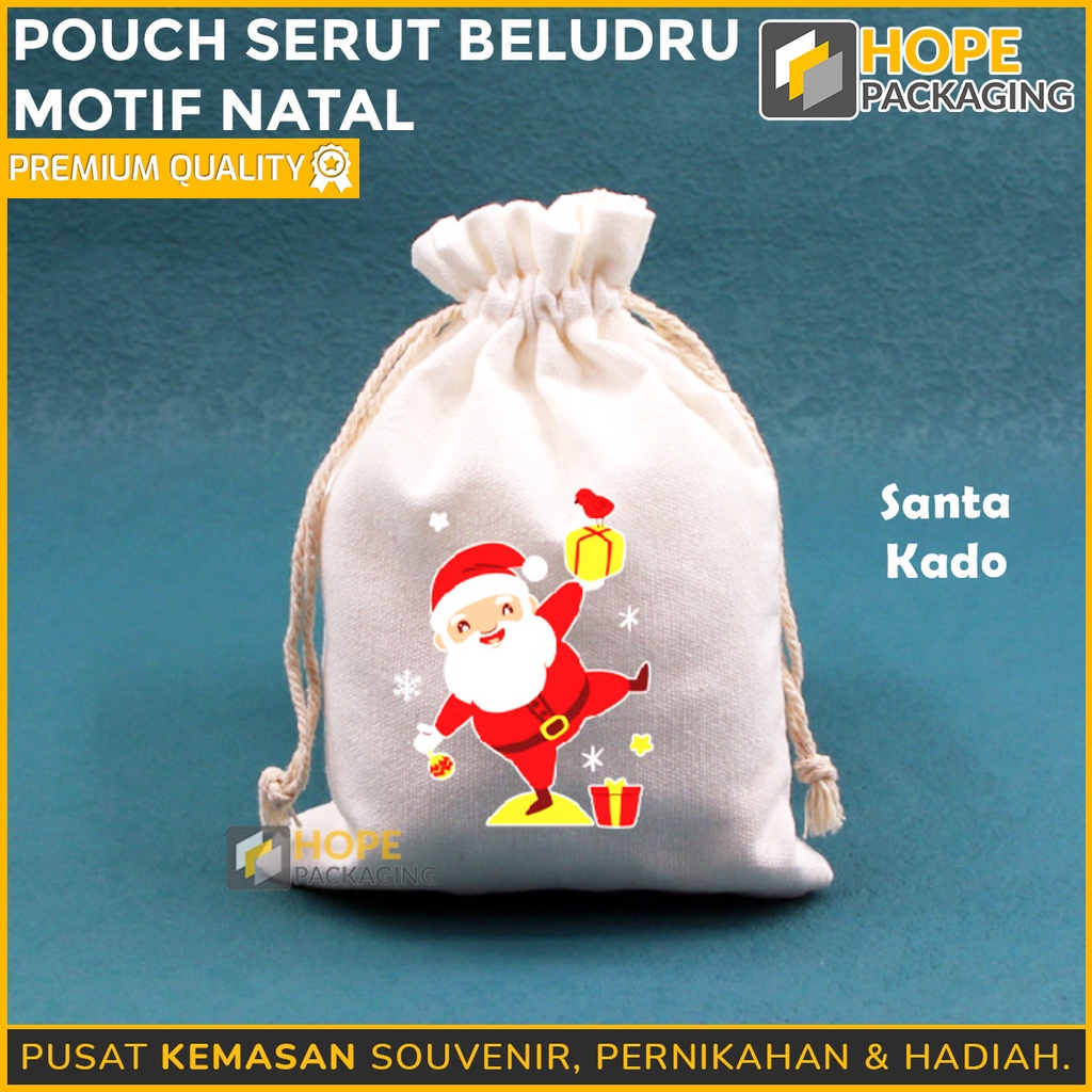 Pouch Serut Beludru SIZE L 20x30cm Seri Natal / Gift Bag Tas Snack Permen
