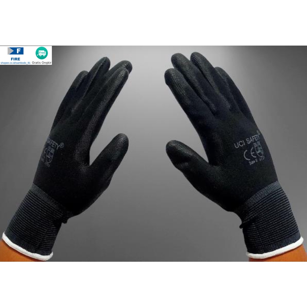 Sarung Tangan Berkebun Tukang Telapak Tangan dilapisi karet Bahan Nylon Polyester Elektronik Assembly Static Multi Purpose Polyurethane Kerja Palmfit Safety Gloves Security Dilapisi Karet Industri Pabrik Uci Safety Motor Bengkel