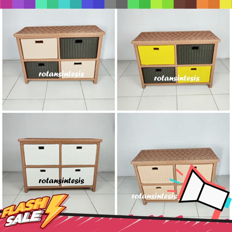 LEMARI LACI 4 ROTAN SINTETIS