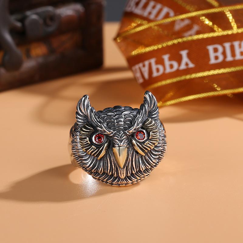 Cincin Jari Telunjuk Desain Burung Hantu Tua Hegemony Gaya Vintage Untuk Pria