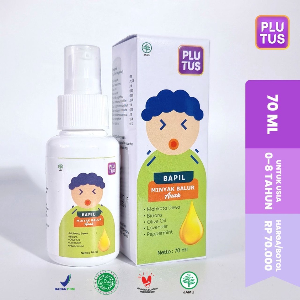 Plutus Bapil ( Batuk Pilek ) Pepermint 70ml Minyak Balur Anak