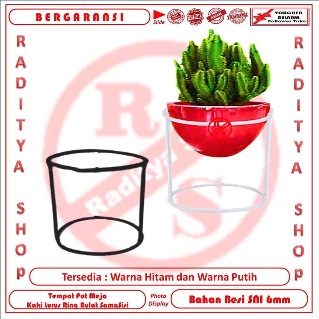 Standing Vas Hiasan Meja Dari Besi Ring Bulat Sama Sisi Kaki Lurus | Raditya Shop | Tempat Pot Bunga