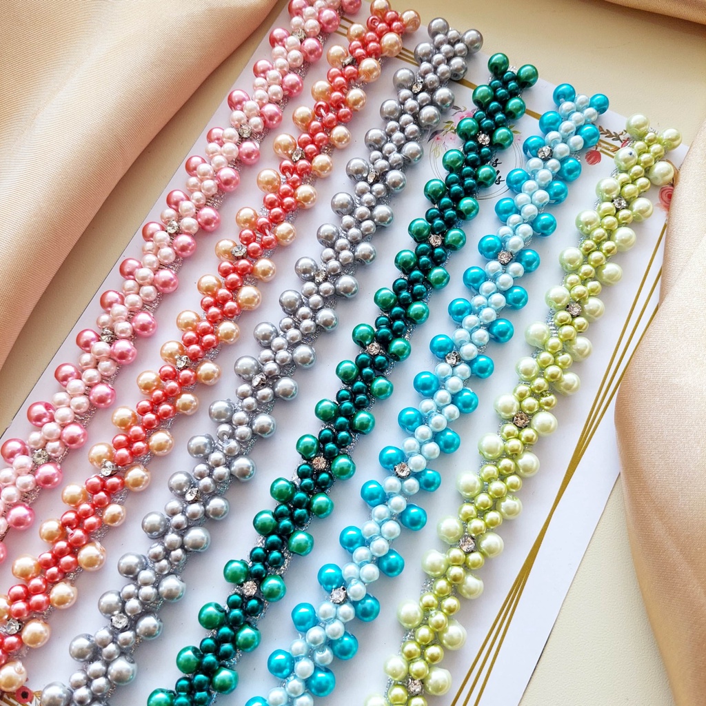 Payet rangkai/Mutiara rangkai jahit/Rangkai mutiara Pinggang/ Leher/Dada Q01 (bisa costum warna)