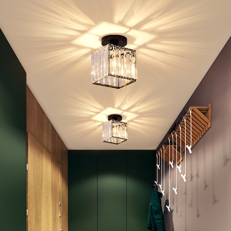 【COD】Lampu Kristal Plafon Rumah Lampu Ceiling Kristal Kotak Modern Crystal Round Ceiling Lamp / Lampu Plafon Gantung Kristal