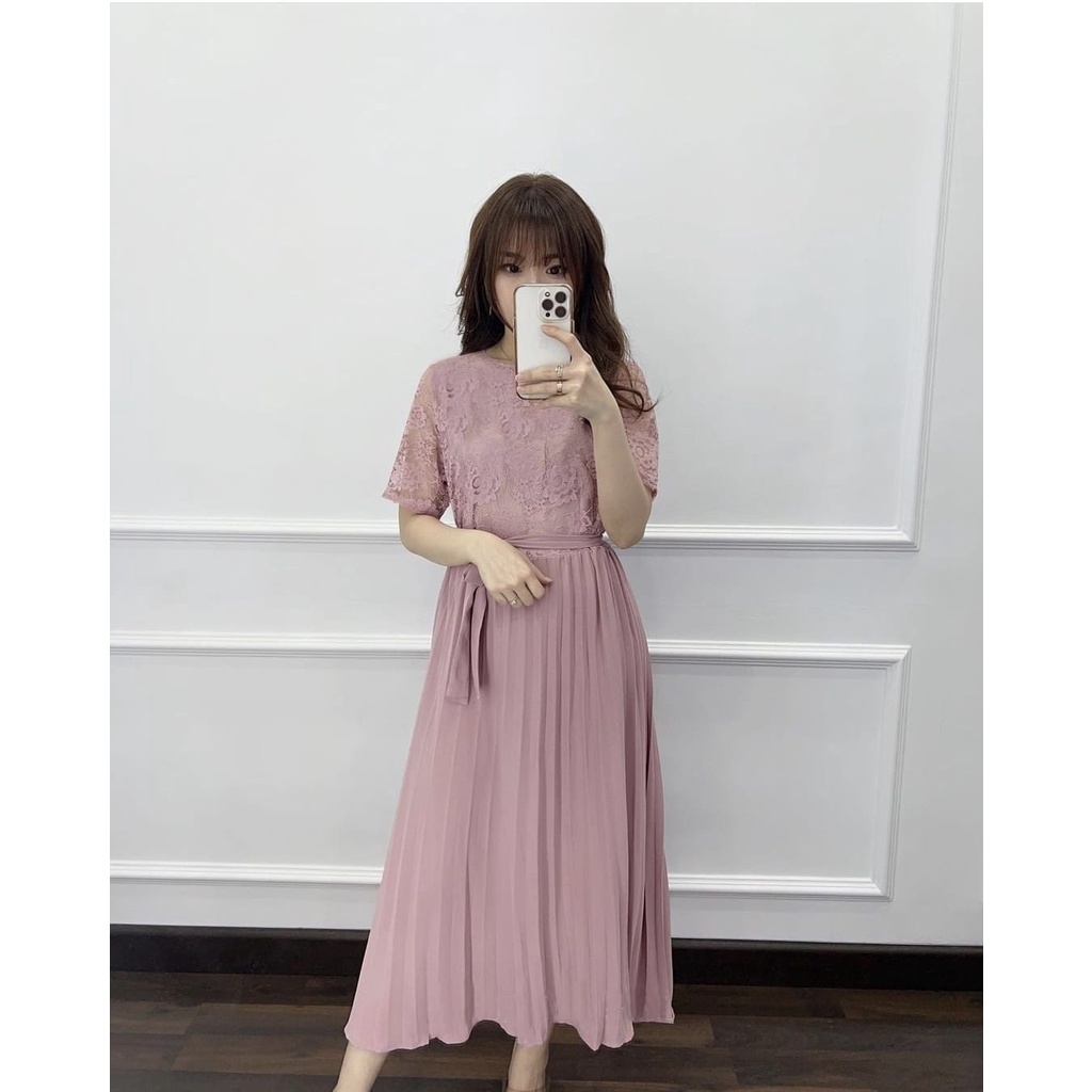 JESSLYN Mini Dress Brokat Prisket Natal Terbaru Gaya Wanita Korea Simple Elegan Mewah Merah Maroon