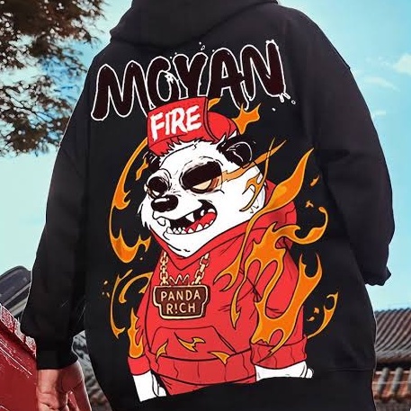 Sweater Hoodie PANDA RICH MOYAN FIRE Jumper Pria Wanita Bahan Fleece Tebal Ukuran S M L XL XXL XXXL
