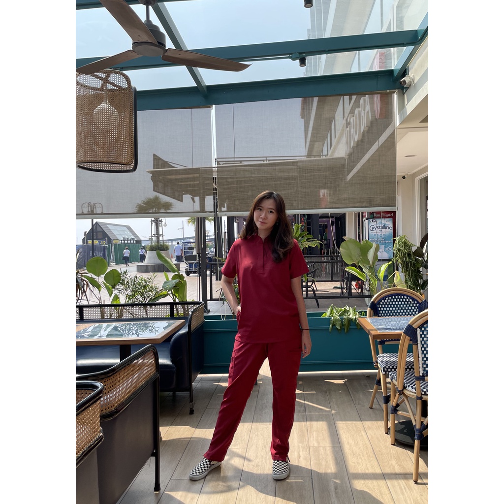 Baju Jaga / Scrub Medis/ Baju Dokter/Baju OK New Shanghai Maroon