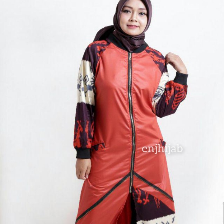Gamis Motif Abstrak Premium Baju Toyobo Model Belah Depan Terkini