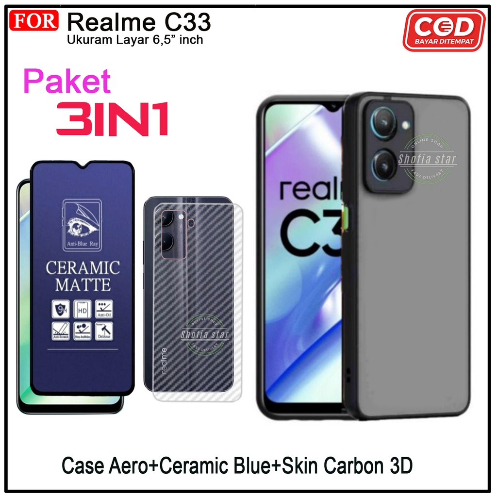 PAKET 3in1 Case Aero Realme C33 C35 HardCase Aero Matte Premium Casing