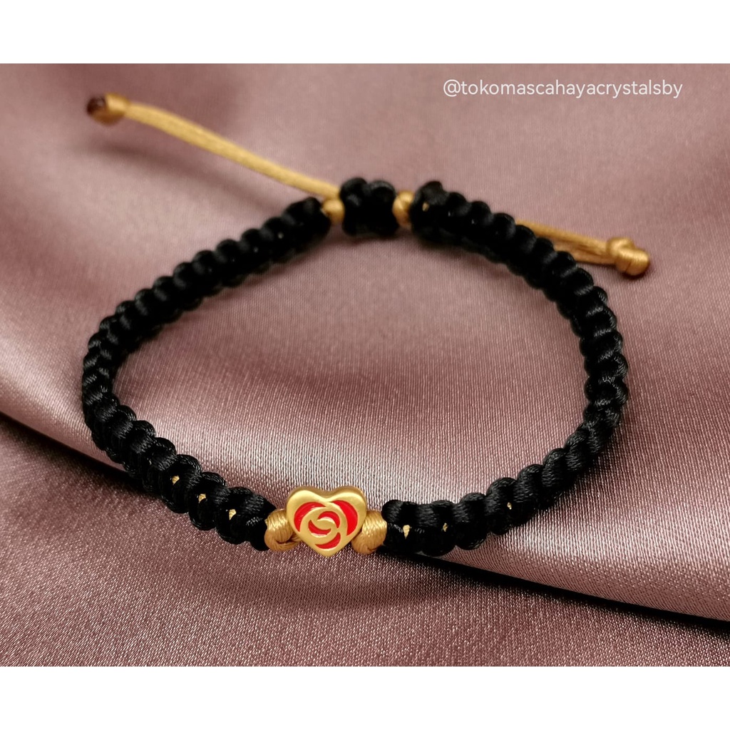 Charm Hati Love Merah (2 sisi) Emas Kadar 24k HK Hongkong 999.9% 9999 & Gelang Serut (Plintir Jepang