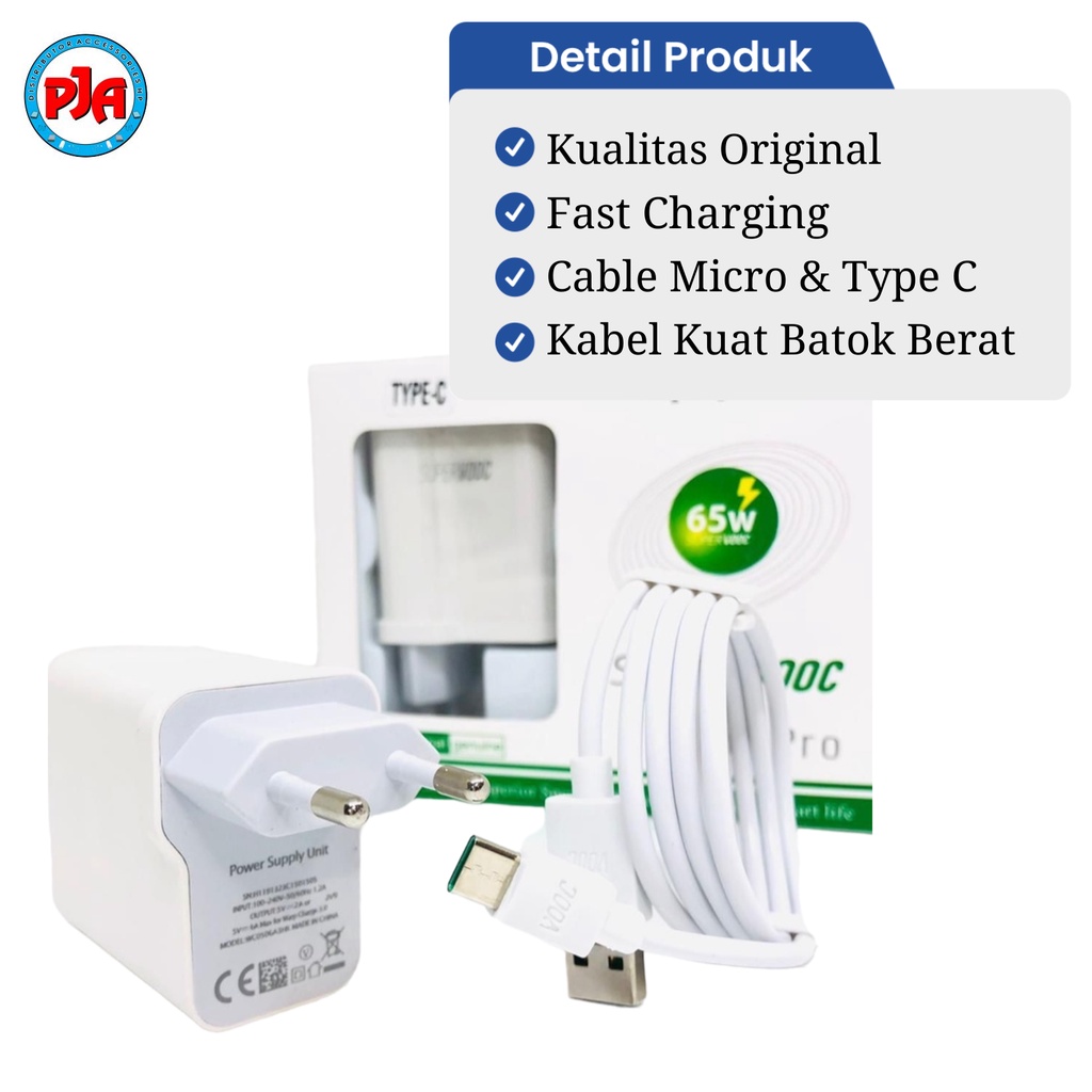 Travel Charger OPPO VOOC Chasan TC Original Android Fast Charging USB Cable Type C 65W Watt