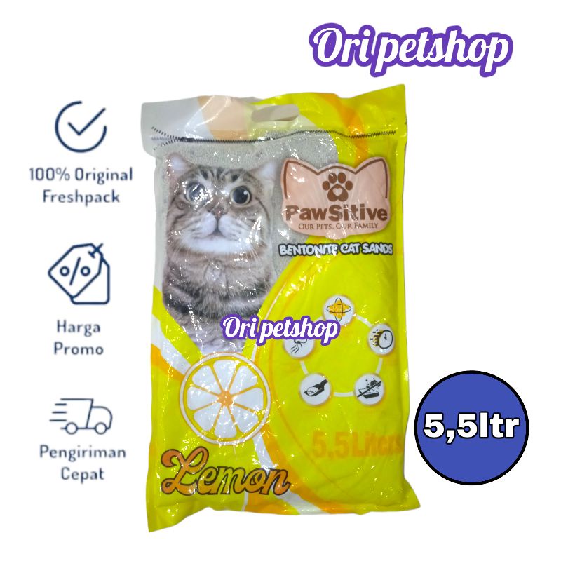 Pasir Kucing Pawsitive 5,5ltr Pasir Wangi Gumpal Bentonite Cat Sands - Lemon